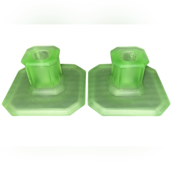 Tiffin Other - 2 Vintage Tiffin Art Deco Green Uranium Candlestick Holders Set